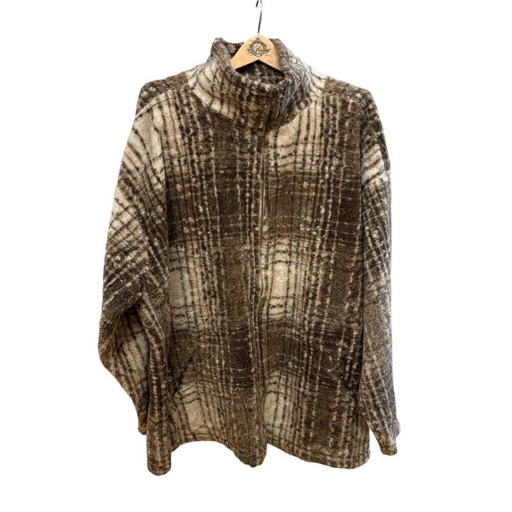 New York Style Womens Plaid Fleece Jacket Size L Made In Israel